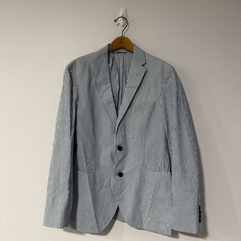 Brooks Brothers Seersucker Sport Coat Blazer Size 40R Blue & White